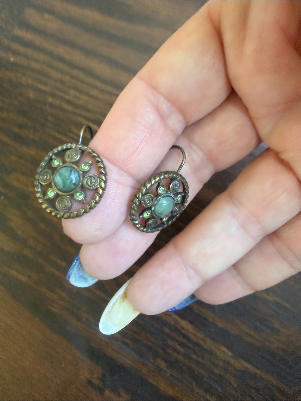 Vintage Round Green Stone Drop Earrings